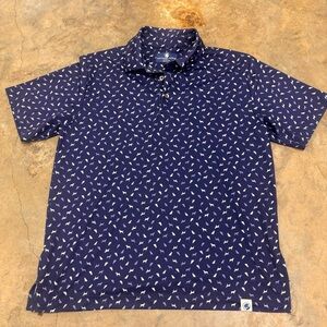 Southern Proper Boys 14/16 Navy Blue Dog Print Performance  Golf Polo Shirt